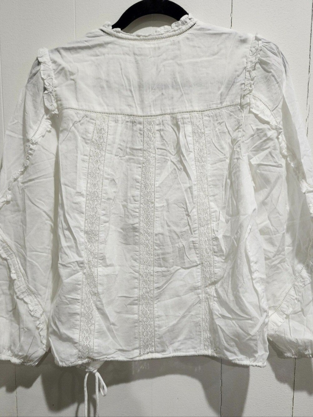 AE77 Premium Boho Lace-Trim White Peasant Blouse - Picture 3 of 3